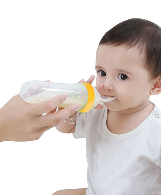 Silicone Baby Feeding Bottle with Squeeze Spoon for Milk, Cereal, and Fruits