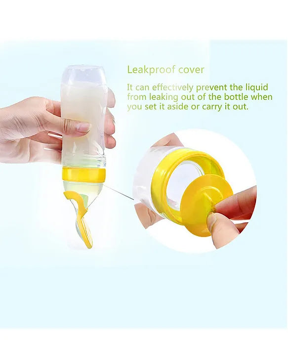 Silicone Baby Feeding Bottle with Squeeze Spoon for Milk, Cereal, and Fruits