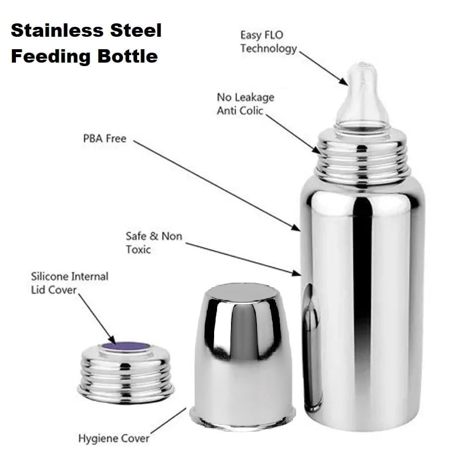 Stainless Steel Baby Feeder with Anti-Colic Nipple, BPA-Free - 150 ml