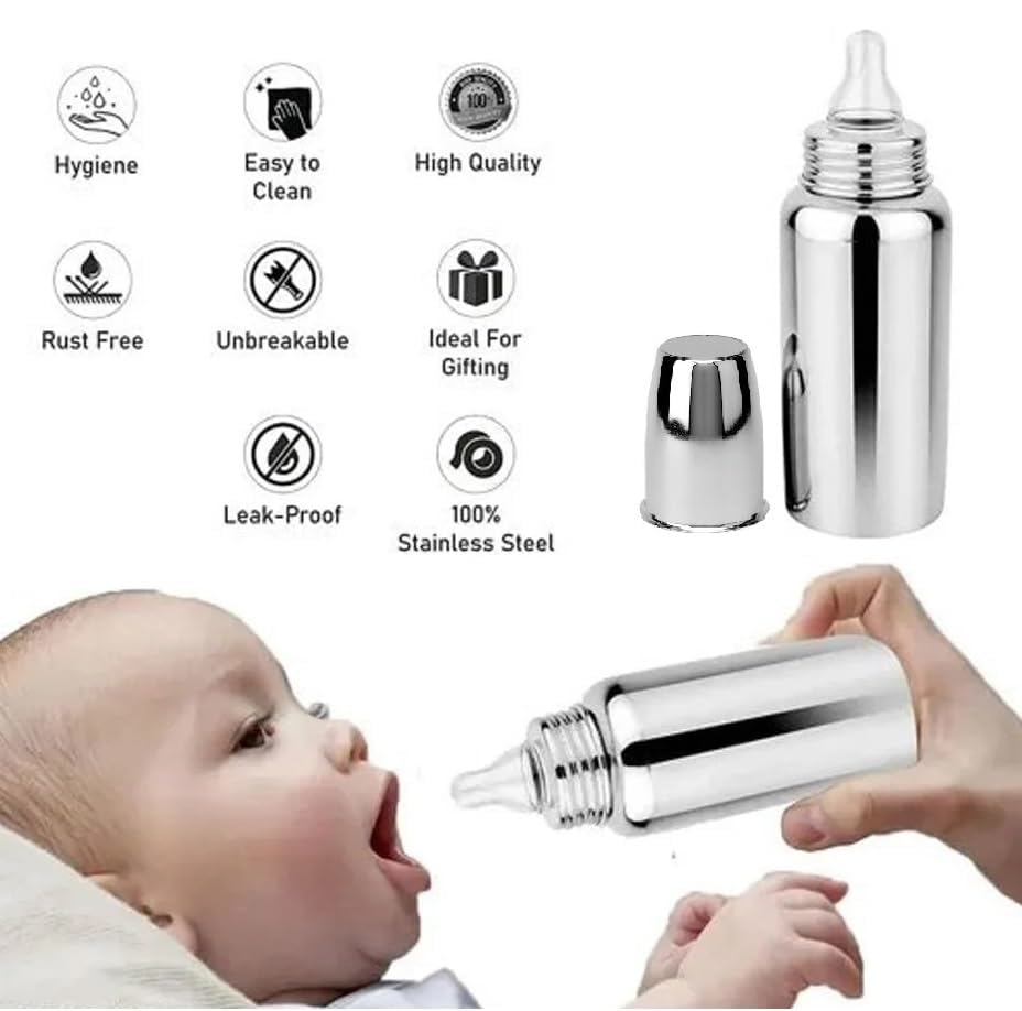 Stainless Steel Baby Feeder with Anti-Colic Nipple, BPA-Free - 150 ml