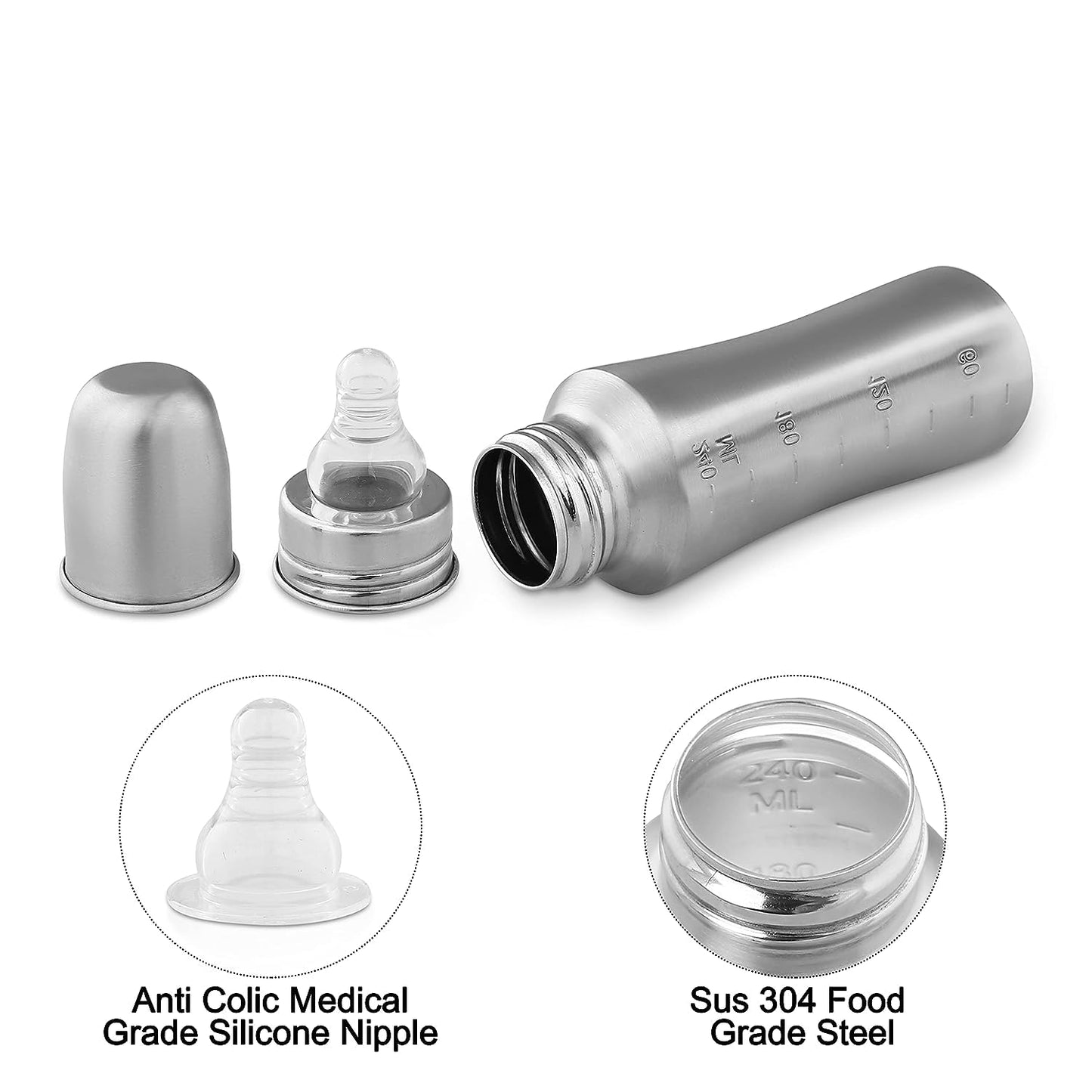 Stainless Steel Baby Feeder with Anti-Colic Nipple, BPA-Free - 150 ml